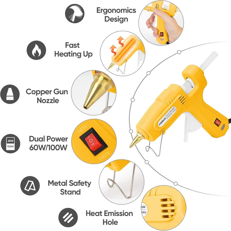 ROMECH Full Size Hot Glue Gun with 60/100W Dual Power and 21 Hot Glue Sticks (7/16"), Fast Preheating Heavy Duty Industrial Gluegun with Storage Case for Crafting, DIY and Repairs (Yellow) - Image 2
